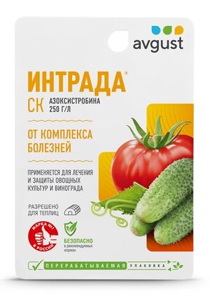 Интрада (250 г.л азоксистробина) от комплекса болезней овощных культур и винограда 10 мл. Август