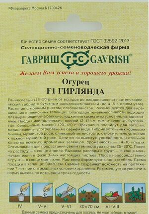 Огурец Гирлянда F1   серия от Автора Гавриш описание