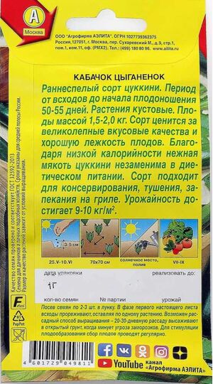 Кабачок Цыганенок цуккини  Аэлита описание