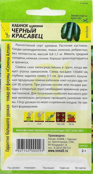 Кабачок Черный Красавец цуккини Семена Алтая описание
