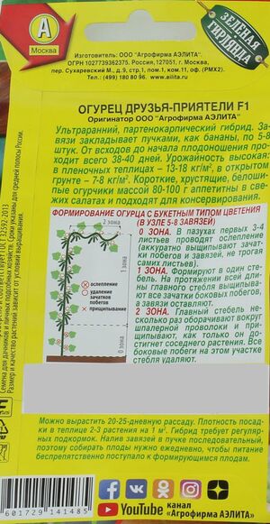 Огурец Друзья-приятели F1 серия Зеленая гирлянда  Аэлита опи сание
